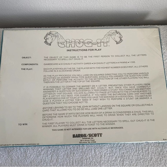 NEW 1987 Chug It Board Game drinking party Summer Pool Party  SEALED! - Picture 3 of 5